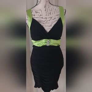 5/$25 Taboo Black Dress with Vibrant Green Accents